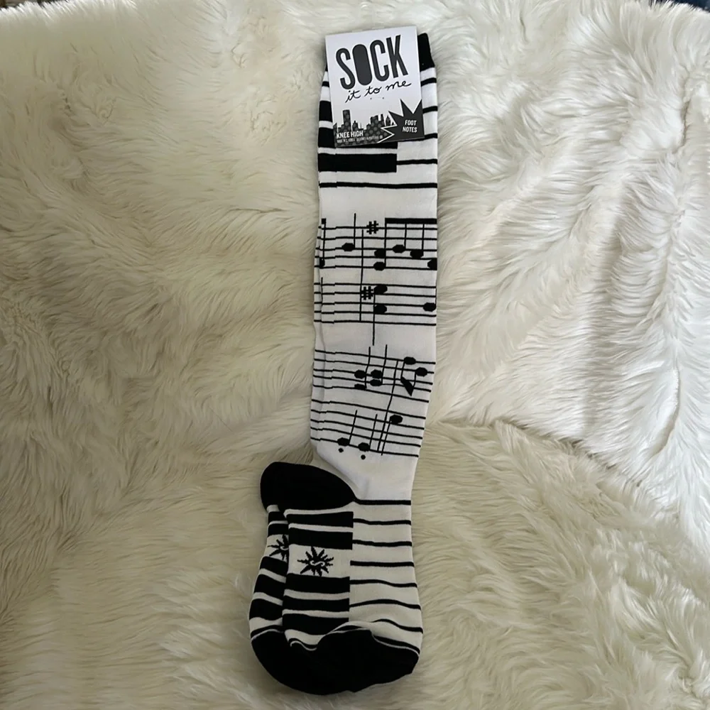 NWT SOCK it to me Size S Kneehigh socks musical note theme